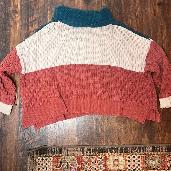 Boutique oversized super soft chunky knit color block turtleneck sweater large - Picture 7 of 7